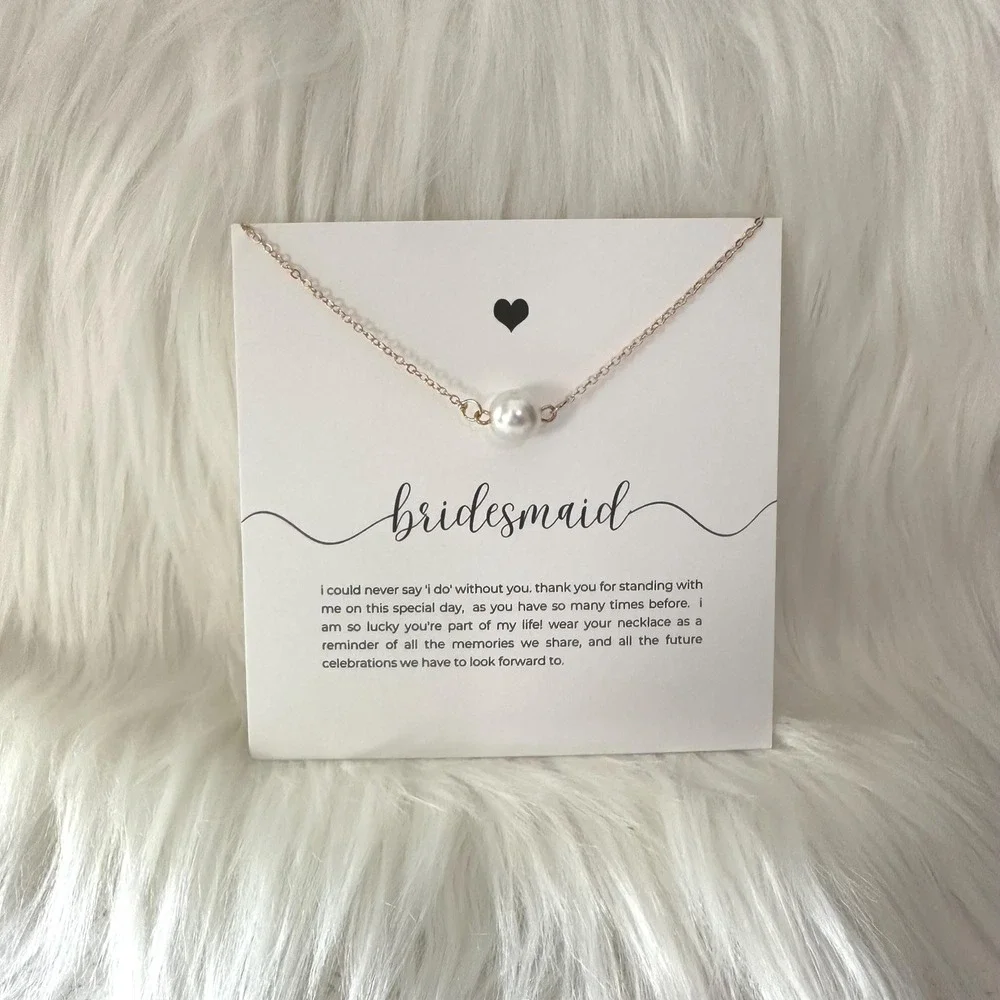 Handmade Dainty Faux Pearl Bridesmaid Necklace Wedding Gift Silver Gold Tone